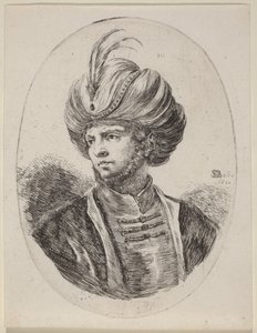 Giovane moro con barba leggera e turbante piumato, rivolto a sinistra da Stefano della Bella