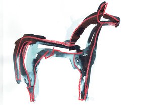 Cavallo III, 2016 (pastello a olio e tintura per tessuti su carta) da Stephen Dow