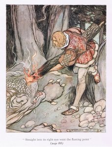 Dritto nel suo occhio destro andò la punta fiammeggiante (litografia a colori)