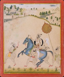 Maharana Amar Singh II a cavallo di un cavallo di Jodhpur