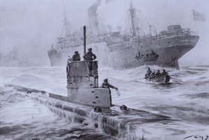 Affondamento della nave mercantile britannica Linda Blanche da parte del sottomarino tedesco U-21 al largo di Liverpool, Prima Guerra Mondiale, 30 gennaio 1915 da Willy  Stoewer 