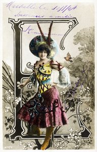 E: Constance Elise De Vere, attrice francese di origine inglese, nata in Belgio - Théâtre Marigny, Parigi - Alfabeto in cartolina