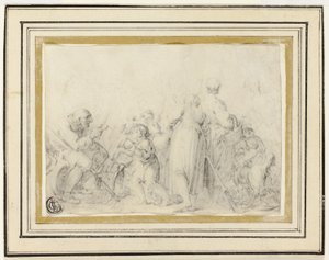 Scena di genere con vecchio, contadine e bambini da Style of Jean Baptiste Greuze