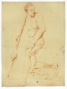 Nudo maschile accademico appoggiato al bastone da Style of Pompeo Girolamo Batoni