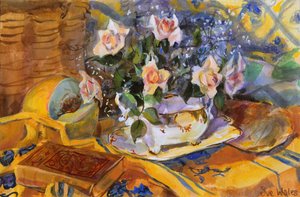 Rose rosa nel piatto di Gaye, 1995 da Sue Wales
