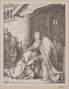 Il vescovo Vilhelm riceve lo Svend Estridsen pentito alla porta della chiesa