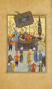 Khusrau seduto sul suo trono, Folio 64 da un Khamsa Quintet di Nizami da Sultan Muhammad Nur, Mahmud Muzahhib, Shaikh Zada