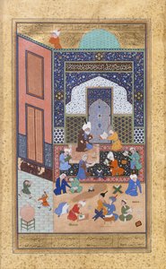 Laila e Majnun a Scuola, Foglio 129 da un Quintetto Khamsa di Nizami da Sultan Muhammad Nur, Mahmud Muzahhib, Shaikh Zada