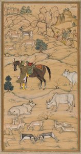 Akbar che monta il suo cavallo, pagina dal Chester Beatty Akbar Nama Storia di Akbar, 1605-07 da Sur Das Gujarati