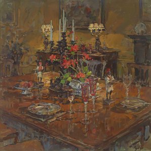 Sala da pranzo con gerani da Susan Ryder