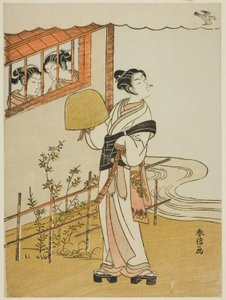 (Facsimile) Il quarto mese (Uzuki), dalla serie "Versioni popolari dei poeti immortali nelle quattro stagioni (Fuzoku shiki kasen)" da Suzuki Harunobu