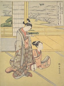 Un Giovane Uomo e Donna con uno Shamisen, Monaco Saigyo da Suzuki Harunobu