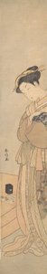 Un Oiran che tiene un cane nero da Suzuki Harunobu