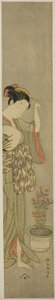 Bellezza che aggiusta il fermaglio per capelli da Suzuki Harunobu