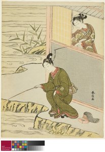 Bellezza che prende in giro un giovane pescatore, c. 1768 da Suzuki Harunobu