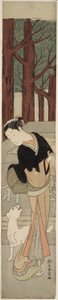 Bellezza e un cane bianco a un santuario da Suzuki Harunobu