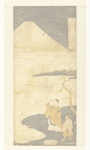 Il poeta Yamabe no Akahito che guarda il monte Fuji