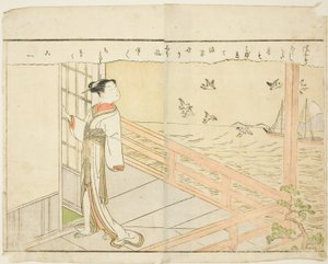 Illustrazione a doppia pagina dal Vol. 2 di "Libro illustrato dei broccati di primavera (Ehon haru no nishiki)" da Suzuki Harunobu