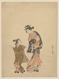 Giovane donna e ragazza con palla di neve da Suzuki Harunobu