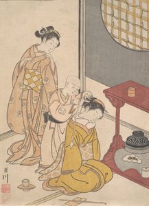 Pioggia notturna allo stand a doppio scaffale, dalla serie Otto vedute del salotto da Suzuki Harunobu