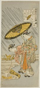 Ono no Komachi che prega per la pioggia (Amagoi), dalla serie "I sette aspetti alla moda di Komachi (Furyu yatsushi nana Komachi)" da Suzuki Harunobu