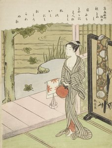 Poesia di Fujiwara no Toshiyuki, da una serie senza titolo di Trentasei Poeti Immortali, c.1767-68 da Suzuki Harunobu