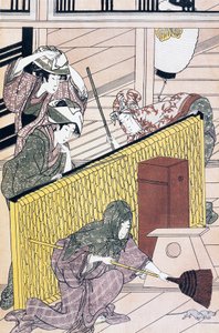 Servitore che insegue topi in casa, stampa ukiyo-e di Suzuki Harunobu (1725-1770), xilografia, civiltà giapponese, periodo Edo da Suzuki Harunobu