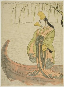 Danzatrice Shirabyoshi in piedi nella barca Asazuma