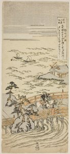 Bagliore del tramonto a Seta (Seta sekisho), dalla serie "Otto vedute di Omi (Omi hakkei no uchi)" da Suzuki Harunobu