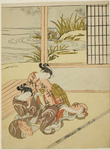 Due donne che lottano per un ventaglio da Suzuki Harunobu