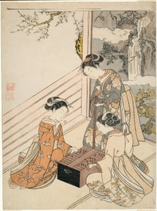 Guardare la partita, 1766 circa (stampa xilografica a colori; chuban, surimono) da Suzuki Harunobu