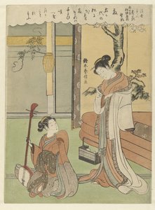 Glicine: la cortigiana Nokaze del Matsuzakaya meridionale (Bellezze del mondo fluttuante; poesie sui fiori) da Suzuki Harunobu