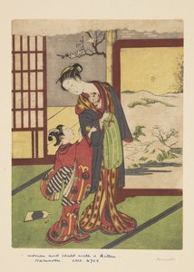 Donna e bambino con gattino da Suzuki Harunobu