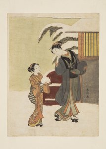 Giovane Donna che Ammira un Coniglio di Neve da Suzuki Harunobu