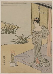 Giovane Donna che Guarda un Vaso di Garofani da Suzuki Harunobu