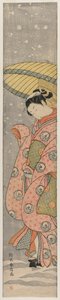 Giovane donna sotto un ombrello nella neve, 1767-1768 da Suzuki Harunobu