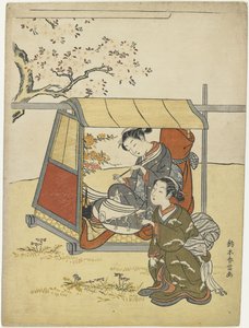 Giovane donna che osserva i fiori di ciliegio come un Mitate di Lady Nakanokimi, c. 1767 da Suzuki Harunobu