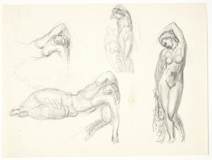 Studio di foglio con quattro schizzi per le figure "Eva" e "Ragazza dormiente" da Svend Rathsack