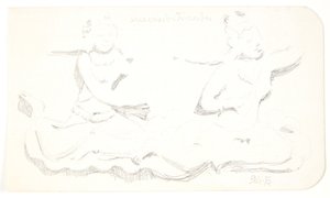 "Donne fluttuanti". Foglio di studio dopo rilievi a Borobudur, Giava.