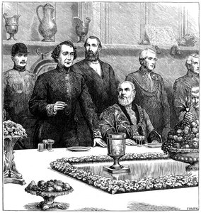 Lord Beaconsfield a un banchetto nella Guildhall, fine XIX secolo, 1900