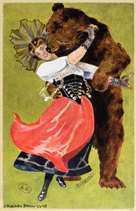 Cartolina da Berna raffigurante una donna e un orso, c.1900
