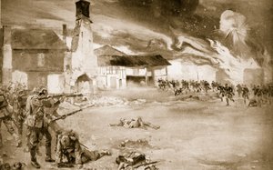 I francesi sconfiggono la Guardia Imperiale tedesca in un villaggio che cambiò mano quattro volte, 1914-19 da Sydney Adamson