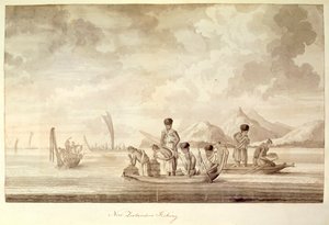 Neozelandesi che pescano, gennaio 1770