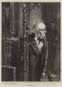 Il disegno di legge sul suffragio femminile, Mr Gladstone ascolta i numeri della lista di divisione dietro la sedia dello Speaker da Sydney Prior (after) Hall