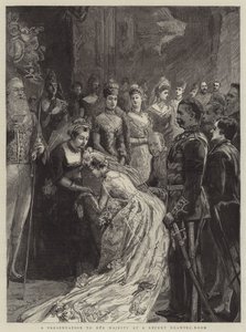 Una presentazione a Sua Maestà a un recente ricevimento da Sydney Prior Hall
