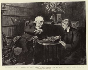 Mr Gladstone a Hawarden, che gioca a backgammon con suo figlio, il reverendo Stephen Gladstone da Sydney Prior Hall