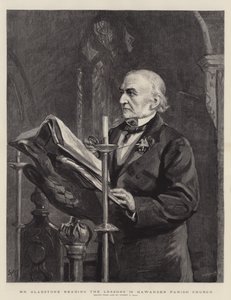 Mr Gladstone che legge le lezioni nella Chiesa Parrocchiale di Hawarden da Sydney Prior Hall