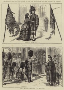 Presentazione dei vecchi colori del 79° Highlanders a Sua Maestà a Osborne da Sydney Prior Hall