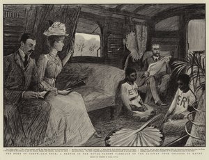 Il Tour del Duca di Cornovaglia, uno Schizzo nel Vagone Reale sulla Ferrovia da Colombo a Kandy da Sydney Prior Hall