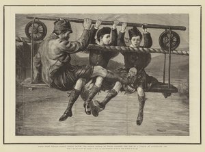 Il primo viaggio, il principe Alberto Vittorio e il principe Giorgio del Galles attraversano il Dee in una culla ad Abergeldie da Sydney Prior Hall